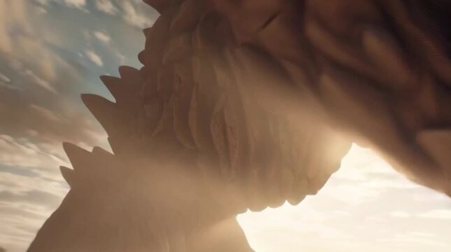 Colossal Rock Golem Creature Roaming Ancient Desert Landscape