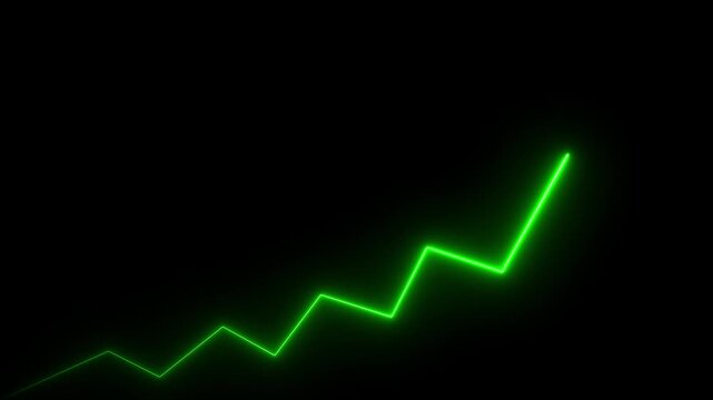 Market Recovery Concept. Successful growth trend olive line graph going Up.Abstract neon line arrow down business graph. Motion graphics of neon rising arrow