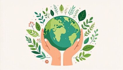 Fototapeta premium 地球を保護する手の優しい手描き風フラットベクターイラスト