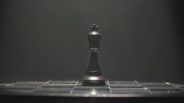 Chess King on Illuminated Board in Darkness, Leadership and Power Concept