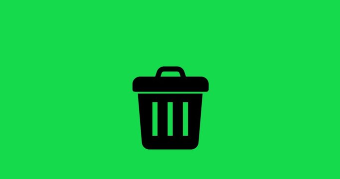 Animated trash can icon with paper thrown in on green screen background. Throwing rubbish in dustbin, Trash animation concept