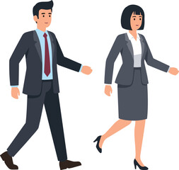 Business people walking side by side in formal attire woman