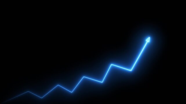 Market Recovery Concept. Successful growth trend olive line graph going Up.Abstract neon line arrow down business graph. Motion graphics of neon rising arrow