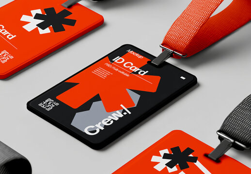 Employee Identification Badge Mockup Set With Lanyards