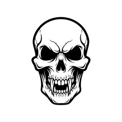 Fototapeta premium A black and white illustration of a human skull with a menacing expression.