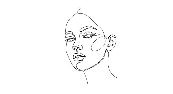 Continuous One Line Woman Face Portrait Vector &ndash; Minimal Black Line Art Illustration