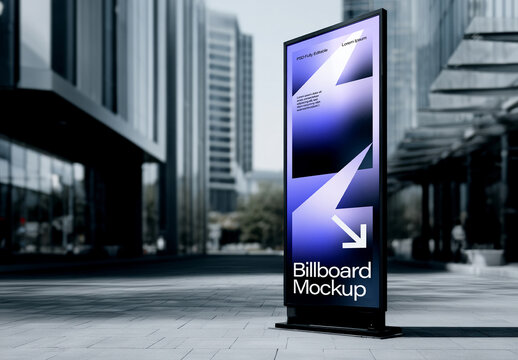 Vertical Advertising Lightbox Billboard Mockup Standing in Urban Street