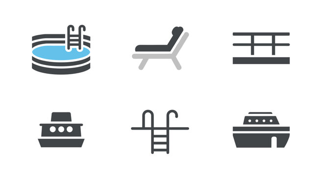 A collection of six swimming pool icons on transparent background