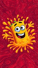 Obraz premium Happy Cartoon Burrito Splashing in Spicy Red Salsa Illustration
