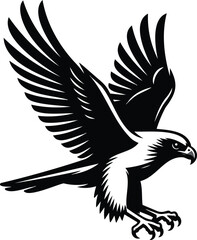 Obraz premium Black and white eagle flying bird silhouette illustration