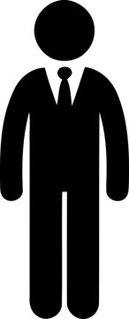 A stylized black silhouette of a person dressed in formal business attire with a necktie.