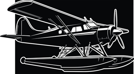 Vintage seaplane illustration on pontoon floats © mhk365