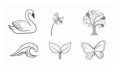 Obraz premium A whimsical vector illustration set of six hand-drawn doodle-style elements with slightly irregular shapes and expressive lines. The drawings use bold outlines and solid fill colors with a casual arti