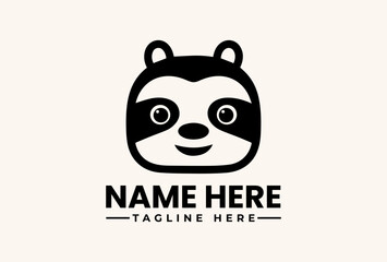 Obraz premium A black and white vector illustration of a raccoon's face with a customizable name and tagline on a clean background, featuring a logo design concept with a simple, iconic style.