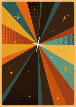 1950s Poster Vector Template. Mid Century Modern Style Illustration, 50s Template for Retro Party, Event Poster, Atomic Age Style, Space Age Design, Abstract Shapes, 1950s Colors, Aged Paper Texture