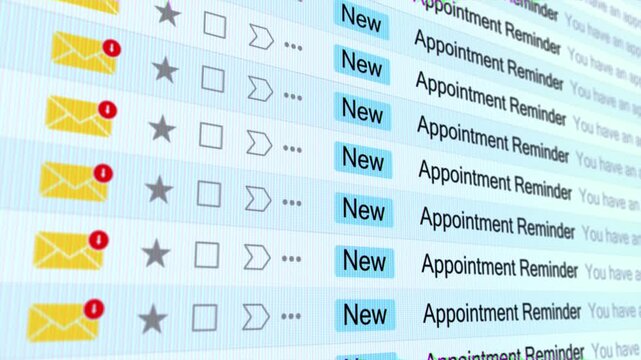 New emails inbox for make appointment unopen notification screen display