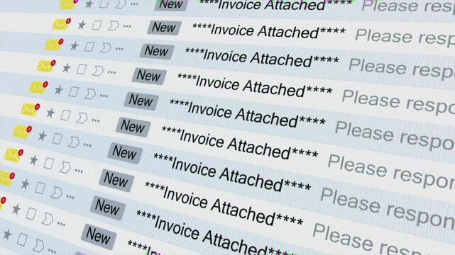 New emails inbox for invoice attached list unopen notification screen display
