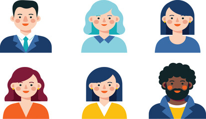 Diverse Business People Avatar Set with Men and Women Professional Characters Flat Vector Portrait Icons for User Profiles and Team Representation.