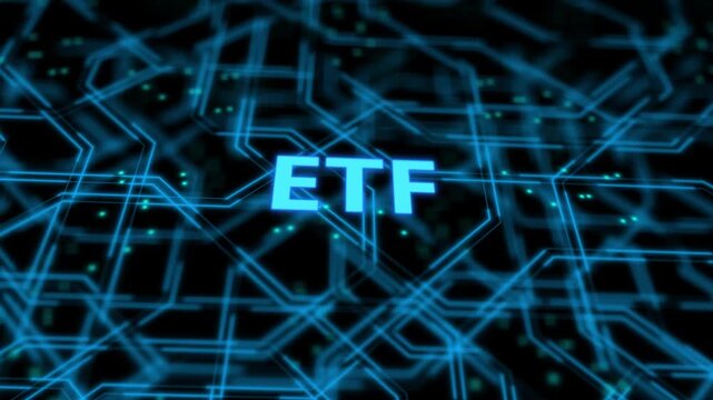 Global etf investment portfolio strategy with digital asset trading, equity fund management and cryptocurrency market performance concept