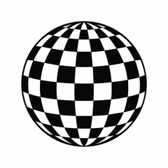 Stylized three-dimensional sphere with a captivating black and white checkerboard pattern, creating an optical illusion and a modern graphic design element