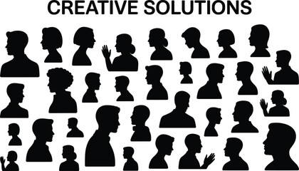 People profile silhouettes collection with men and women faces communication discussion concept creative solutions illustration set isolated design © Miss