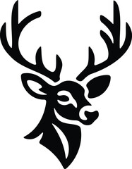 Deer head with large antlers, stylized black graphic