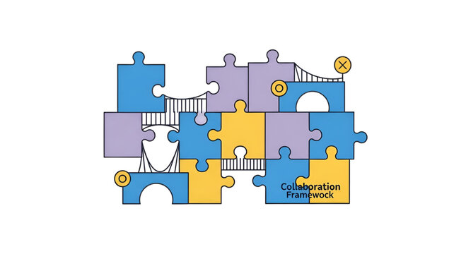 Collaboration framework concept abstract puzzle pieces working together