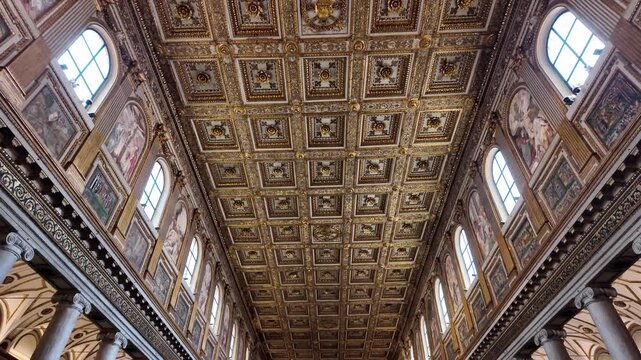 Golden Coffered Ceiling Of Basilica Santa Maria Maggiore Rome