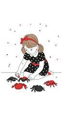 Naklejka premium Young Girl's Playtime: Delighting in Spider Figures and Creating Fun Stories and Imaginative Worlds