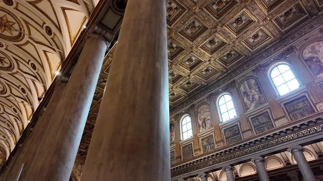 Golden Ceiling And Ancient Columns In Santa Maria Maggiore Rome