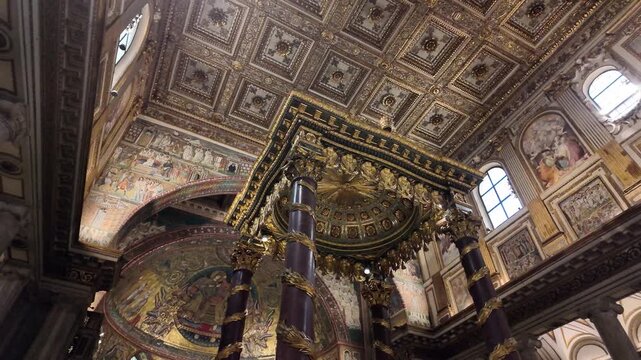 High Altar And Baldachin Of Santa Maria Maggiore Basilica Rome