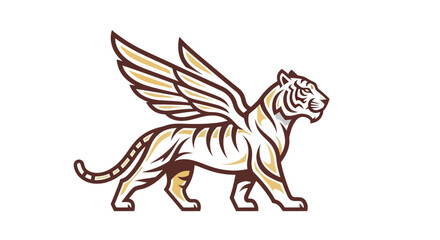 Winged tiger illustration a symbol of power and elegance on white © Akun