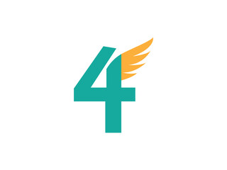Obraz premium A vibrant teal number four with an attached golden wing symbolizing speed success and forward motion high quality