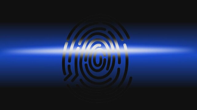 Futuristic glowing neon fingerprint scanning animation