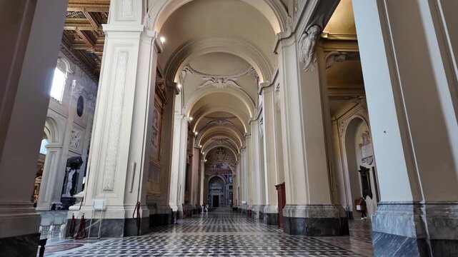 Slow Motion Tracking Shot Of Side Aisle In San Giovanni In Laterano Rome