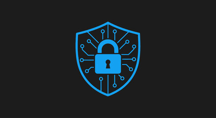 Cybersecurity Shield with Digital Lock Icon and Circuit Board Elements © atha_lintar