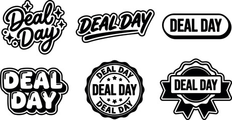 Fototapeta premium Flat design black and white deal day badge set with hand lettering stickers varied badge shapes and retro emblem styles