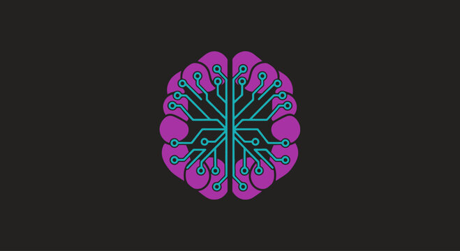 Digital Brain Icon with Circuits, Artificial Intelligence and Technology Concept