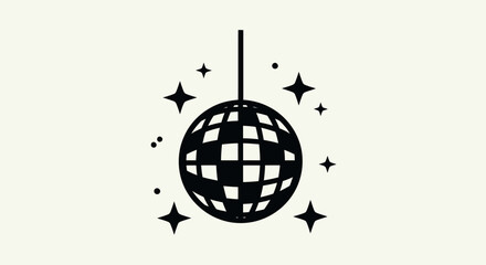 Disco ball with stars, minimalist illustration