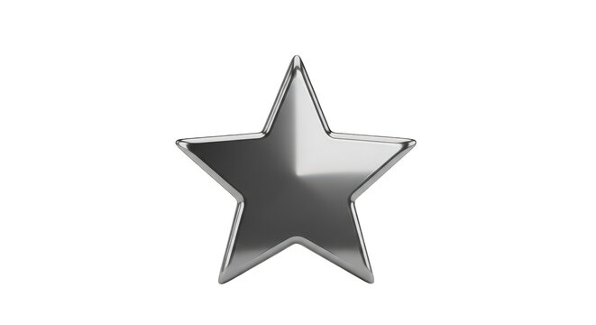 Shiny metallic star symbol icon isolated on transparent background