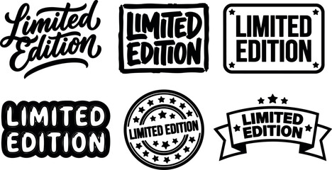 Fototapeta premium Hand lettering badge vector set showcasing six limited edition stamp designs close up black and white bold graphic retro isolated