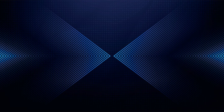 Dark blue abstract background. Glowing triangle geometric lines overlapping. Modern shiny blue lines pattern. Futuristic technology concept. Vector modern