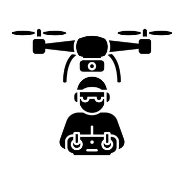 Drone pilot operating a quadcopter with remote control black silhouette icon