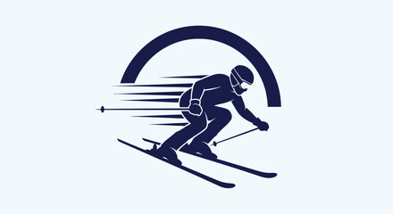 Dynamic Skiing Silhouette with Speed Lines and Arch