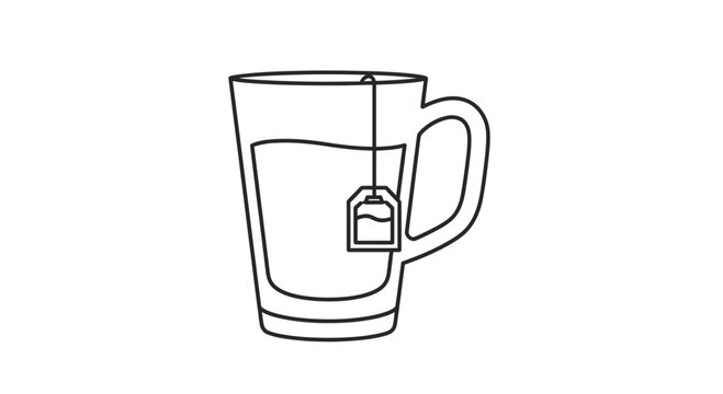 Simple Line Drawing of Tea Infuser in Mug.