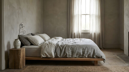 Cozy dining area with wabi sabi interior decor in a rustic countryside home, inviting warmth and simplicity