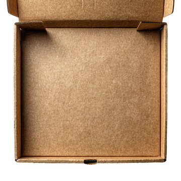 Empty Brown Cardboard Box Open on Black Background Copy Space Overhead View