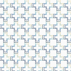 Obraz premium Modern Geometric Cross Seamless Pattern – Abstract Plus Shape Line Art Background in Blue and Gold