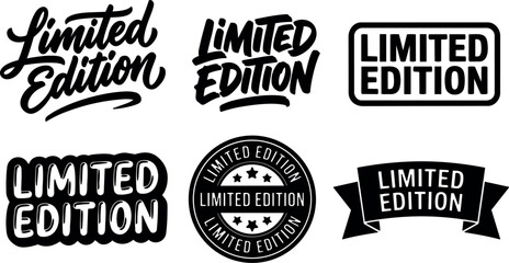 Obraz premium Vintage badge and stamp vector set with six limited edition typography styles in black isolated on transparent background editable scalable