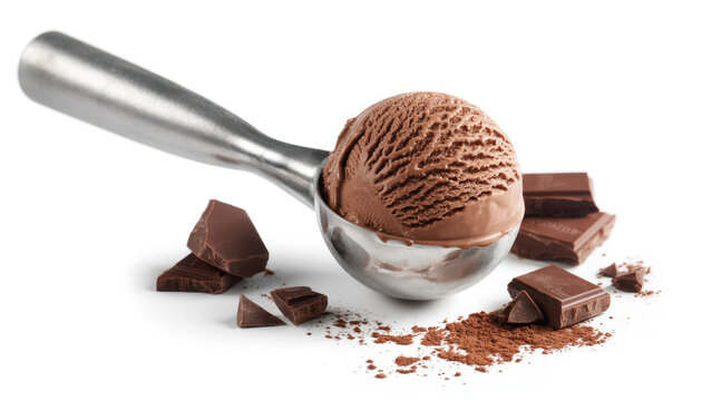 Chocolate ice cream scoop with chocolate pieces metal